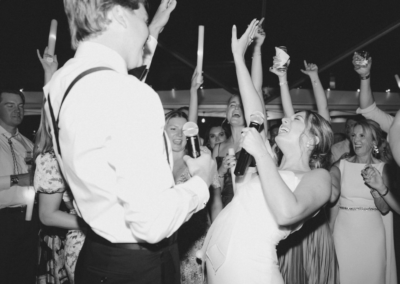 Bride and groom singing on the dance floor