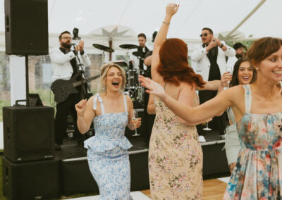 wedding vendors dancing at a styled shoot in Big Sky Montana