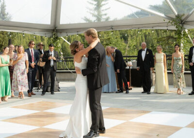 Dance floor under clear top tent