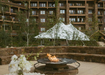 Big Sky Montage balcony with tent rental setup on the lawn