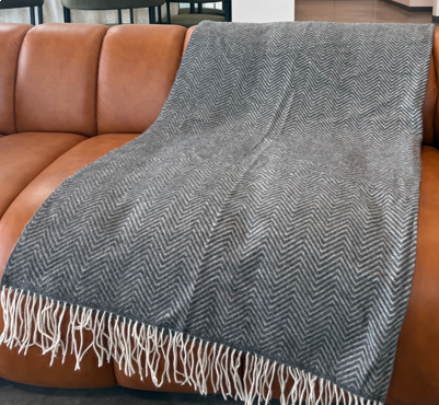 Dark Grey Herringbone Blanket