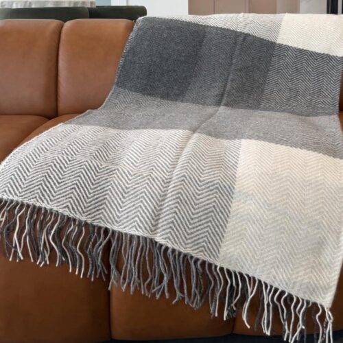 Multi-Shade Grey Herringbone Blanket